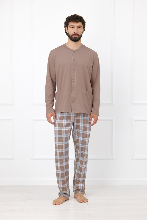 Italian Fashion Wilhelm Pigiama Uomo 100% Cotone Bottoni Quadri - cappuccino