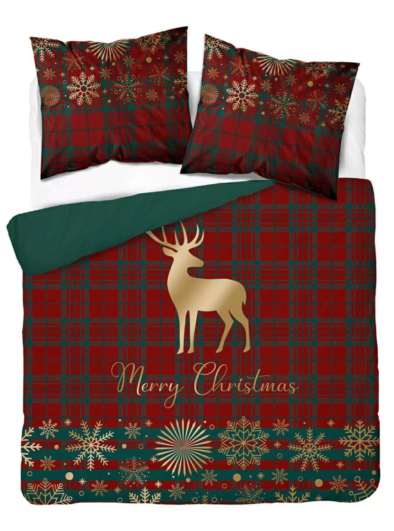 5824 A Christmas Dreams Detexpol biancheria da letto in cotone a quadri con renne di Buon Natale - Set natalizio 100% cotone