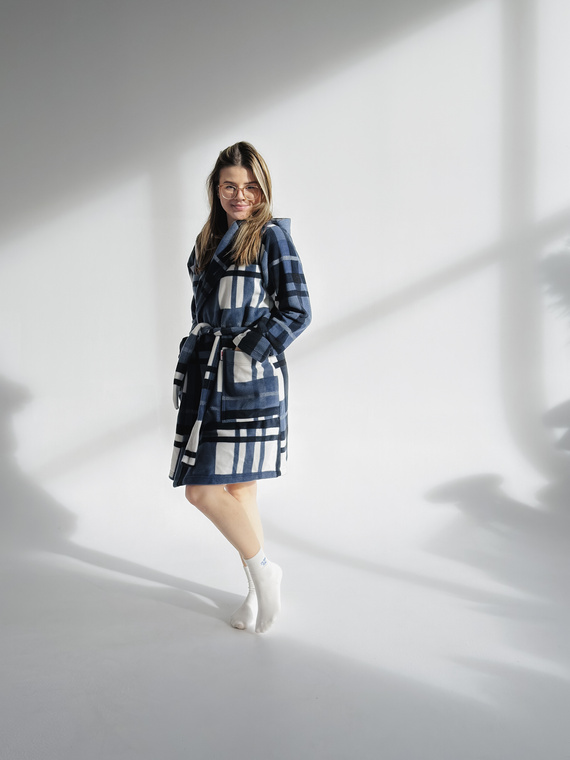 031 Coperta accappatoio De Lafense - caldo accappatoio da donna in pile Super Cozy, blu