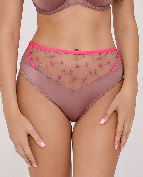 Slip brasiliano Ava 2217 Mocha Rose – microfibra morbida con ricamo floreale