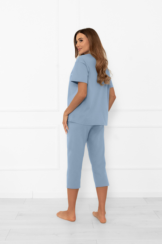 Pigiama da donna Ksara - manica corta, pantalone 3/4, cotone Moda italiana - acciaio