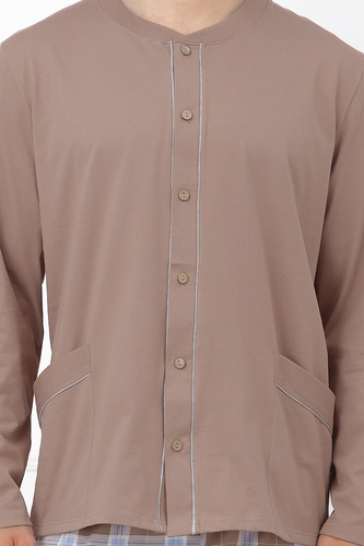 Italian Fashion Wilhelm Pigiama Uomo 100% Cotone Bottoni Quadri - cappuccino