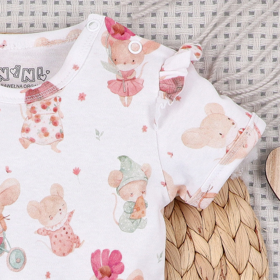 Body neonato Nini Little Mouse cotone biologico bottoni spalla manica corta