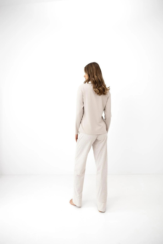 Pigiama donna Sensis Lyanna beige in cotone con pantaloni lunghi a fiori