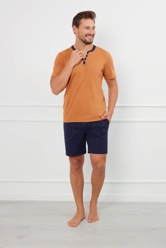 Julius Pigiama uomo a maniche corte, pantaloncini Moda italiana - cognac/verde