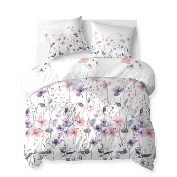 5773 B Cotton Bloom Detexpol biancheria da letto bianca con fiori di campo rosa e viola - 100% cotone, double face, produzione polacca