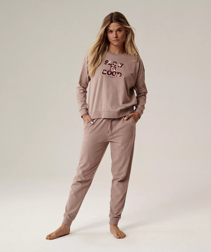 Pigiama donna Atlantic NLP-499 beige - cotone, manica lunga, comodo e alla moda