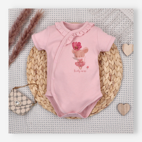 Body neonato Nini Little Mouse cotone biologico incrociato manica corta delicato