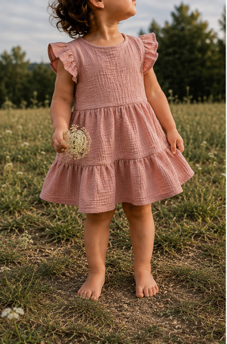 Vestito bambina in mussola Mamatti SE50510 rosa antico cotone