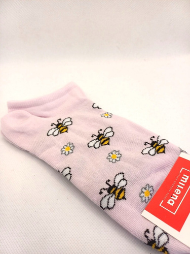 Stopki damskie bawełniane Milena 1146-096 rosa con api e fiori