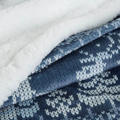 Coperta natalizia Eurofirany bianco blu navy - morbido copriletto in microfibra, 240 g/m²