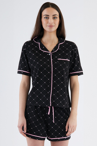 Coraline Pigiama donna Sorbetto nero - top camicia, pantaloncini corti, 100% cotone