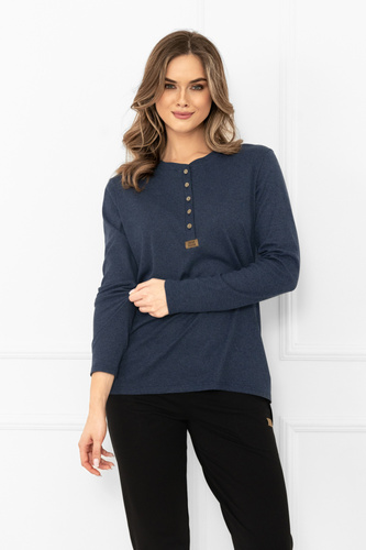 Camicetta Gordo donna moda italiana blu navy - classica, cotone, manica lunga