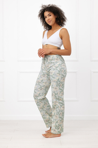 Pantaloni da donna Italian Fashion Helen 100% cotone stampa vegetale con tasche