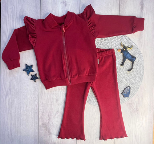 Tuta da ginnastica Mamatti's DR03 Merry Christmas per bambina - maroon, top a balze e pantaloni a campana