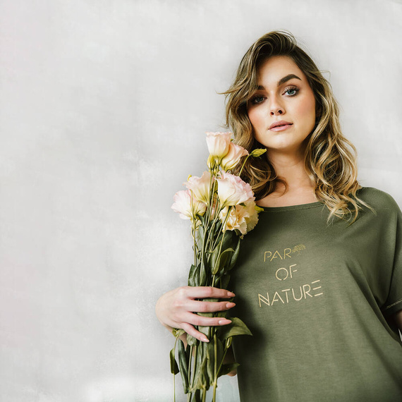 Pigiama Natura Donna manica corta, pantaloni 3/4 Moda Italiana - kaki