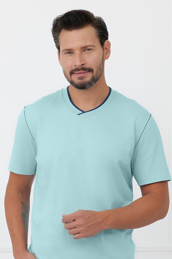 Pigiama uomo Devon Italian Fashion in cotone con pantaloni lunghi turchese
