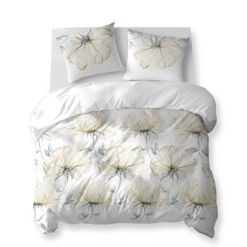 5770 B Cotton Bloom Detexpol biancheria da letto bianca con grandi fiori color crema - 100% cotone, reversibile, produzione polacca