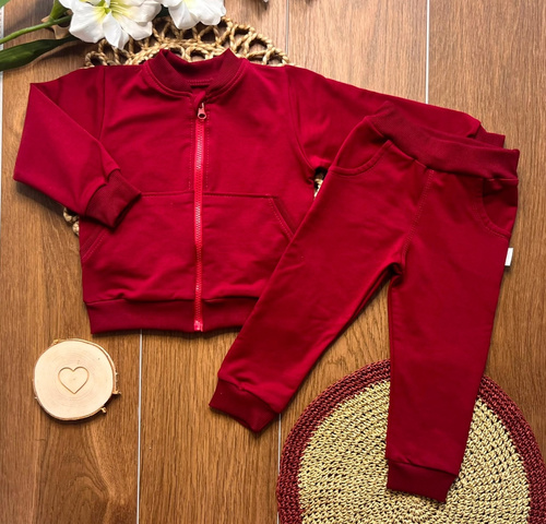 Mamatti DR920 tuta bambini in cotone bordeaux con felpa con zip e collo alto, pantaloni con tasche