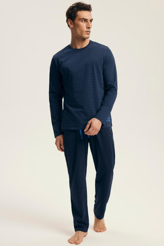 Pigiama uomo Premium 43455 New Henderson blu navy - cotone, manica lunga, confezione intelligente