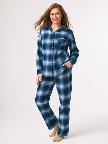 Pigiama donna Key LNS 465 blu in flanella con apertura frontale 100% cotone