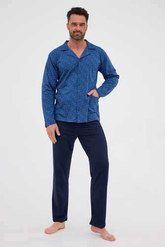 114/78 Pigiama da uomo Cornette | Davanti aperto, 100% cotone, collo e tasche