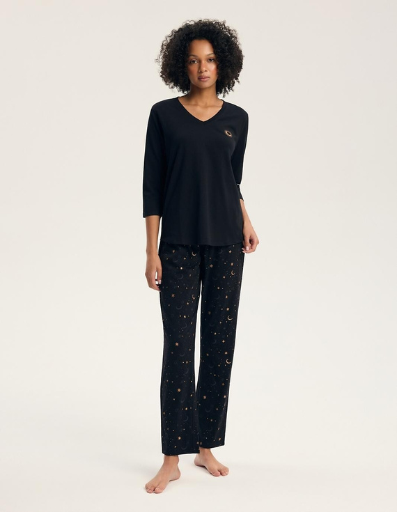 Pigiama da donna Henderson 45438 Gilly 3/4 nera 100% cotone pantaloni lunghi