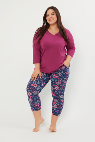 Pigiama donna Folk Maniche 3/4, pantaloni 7/8 Moda italiana - mora/stampa