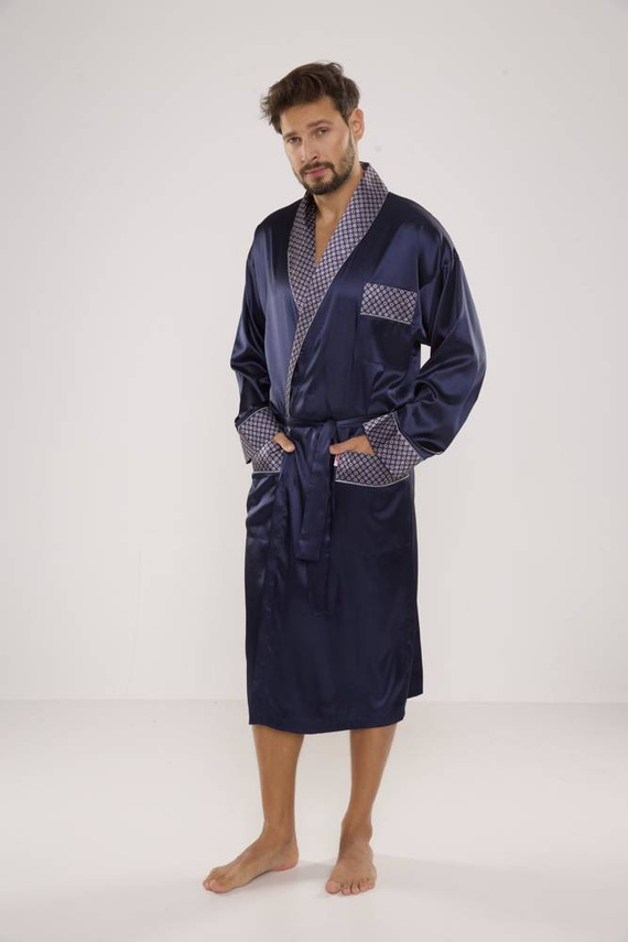 940 Forex accappatoio da uomo in raso - blu navy