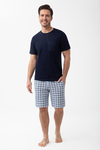 Pigiama uomo 1601 Luna blu navy in cotone con pantaloncini a quadri