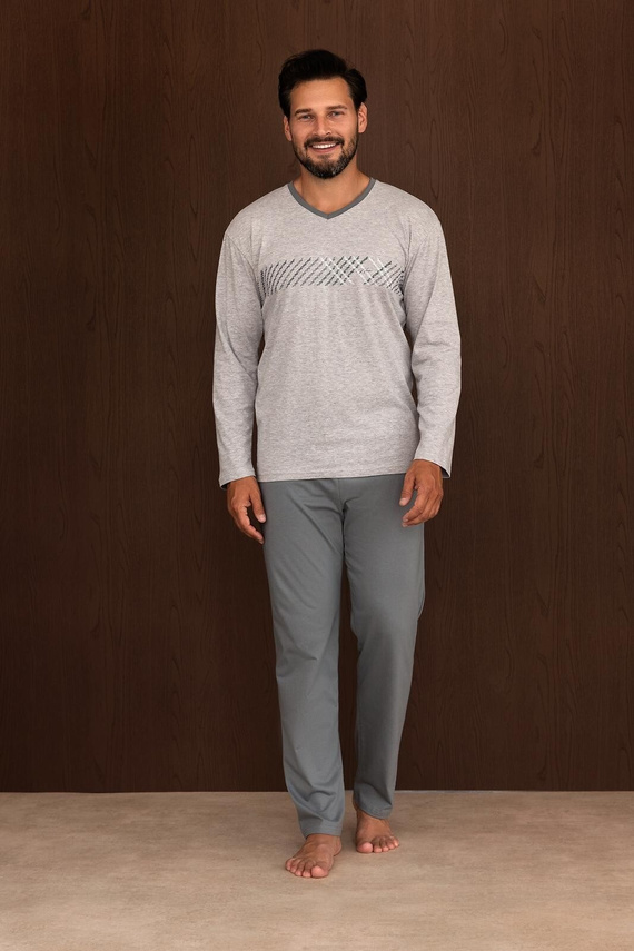 Pigiama uomo Regina 6010 100% cotone manica lunga comoda per tutto l'anno grigio