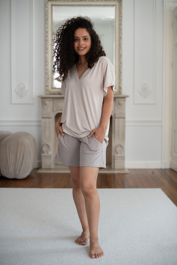 Milk&Love Moon pantaloni corti premaman in bambù per pigiama beige