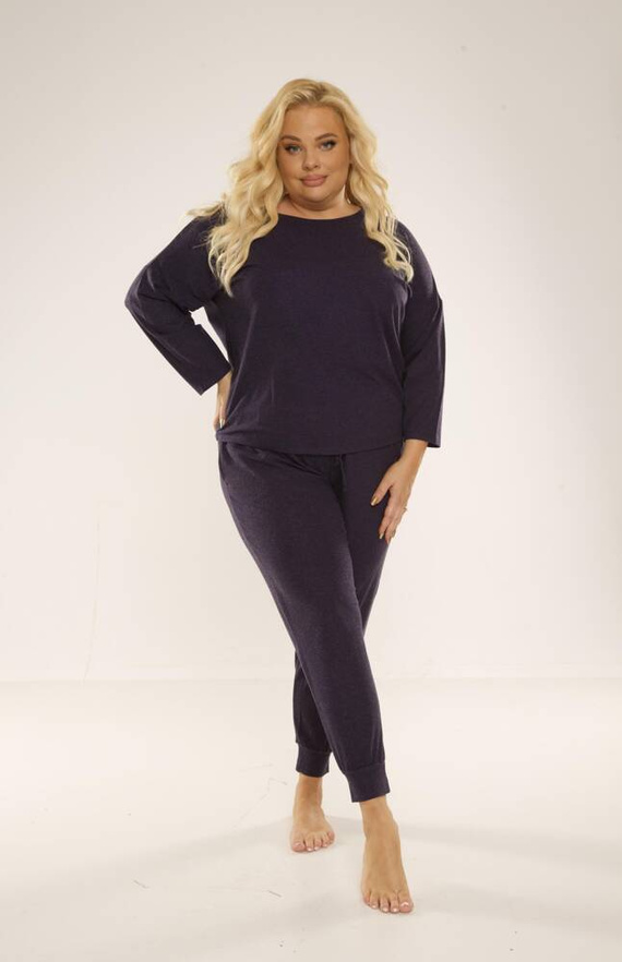 347 Paula Plus Size Pigiama donna De Lafense - blu navy