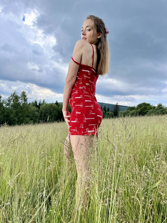 659 Camicia da notte senza spalline Cat Love Forex - rosso