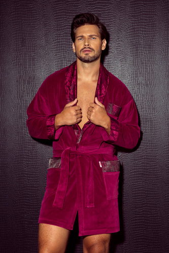 866 Noble Accappatoio in velluto De Lafense da uomo - corto, elegante, in cotone - bordeaux