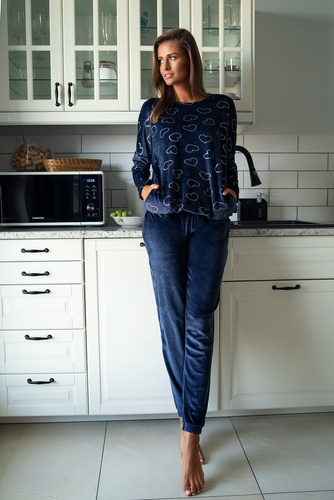 Set donna Elixir lungo. manica, lunghezza. pantaloni moda italiana blu navy