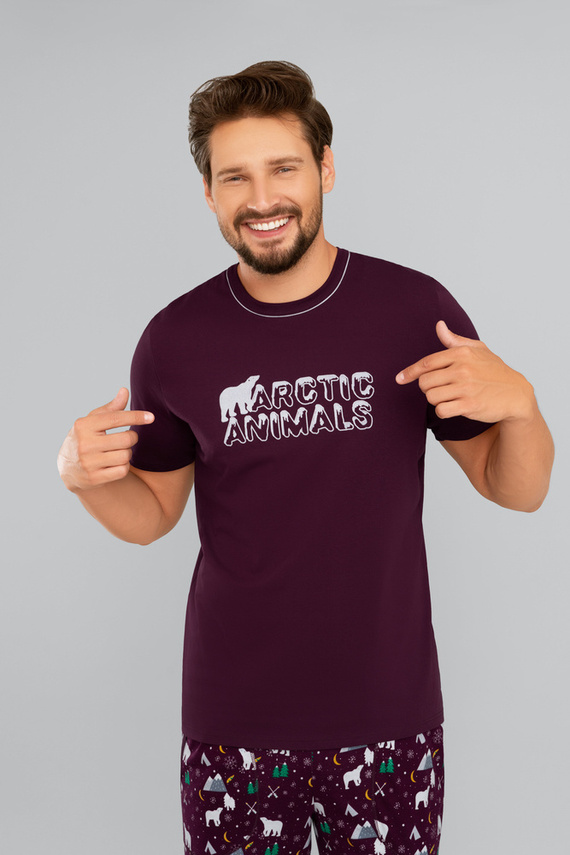 Manfred Pigiama uomo manica corta, pantalone lungo Moda Italiana- bordeaux/stampa bordeaux