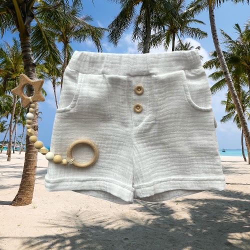 SZ55308 Mamatti pantaloncini estivi in mussola blu con tasche e bottoni