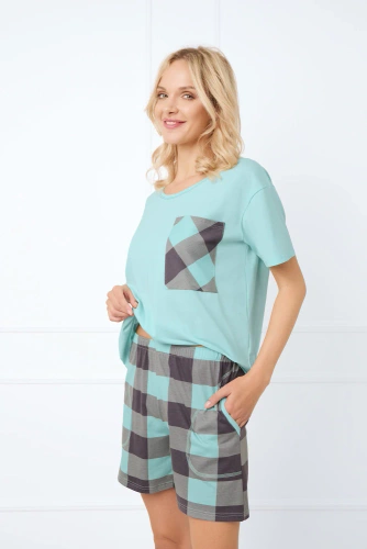 Sandra Pigiama da donna a maniche corte, pantaloni corti Moda italiana - turchese chiaro