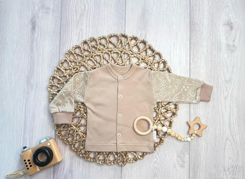 Mamatti KA16510 Kaftan neonato in cotone manica lunga con bottoni a pressione beige