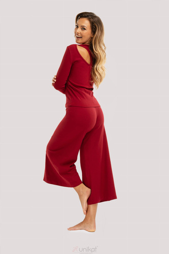 Pigiama Zen marrone - elegante pigiama in cotone con maniche lunghe, pantaloni 7/8