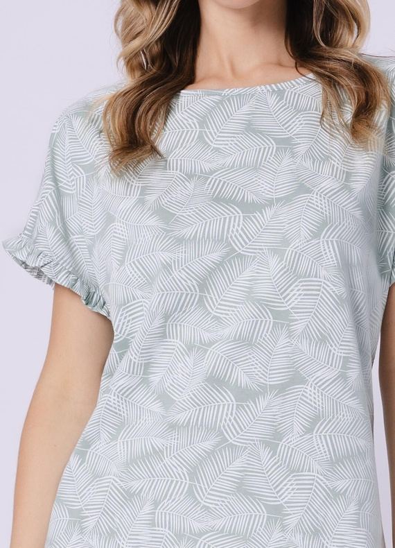 Camicia da notte donna 1728 Elif Leveza pea - 100% cotone, manica corta con volant, stampa floreale, lunghezza prima del ginocchio