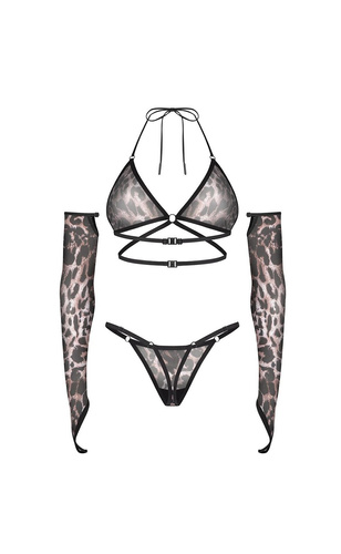 Completo Obsessive Addia stampa leopardata reggiseno soft e stringi con guanti