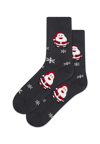 U04.156 Calzini di Natale Gatta - calzini unisex in cotone colorato, fantasia 972 antracite