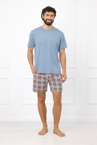 Pigiama uomo Italian Fashion Dante cotone corta pantaloncini a quadri con tasche - acciaio