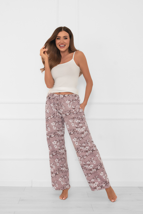 Pantaloni donna Kimuri - cotone, lunghi con stampa floreale e tasche Moda italiana