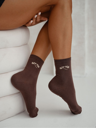 Milena 0200-178 - Calze da donna in cotone con motivo fine e filo di lurex | manifattura polacca - marrone