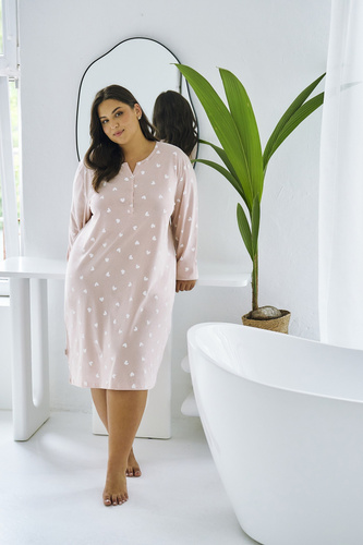 Nori 3469 Camicia da notte Taro - rosa, cotone, manica lunga, comfort notte donna