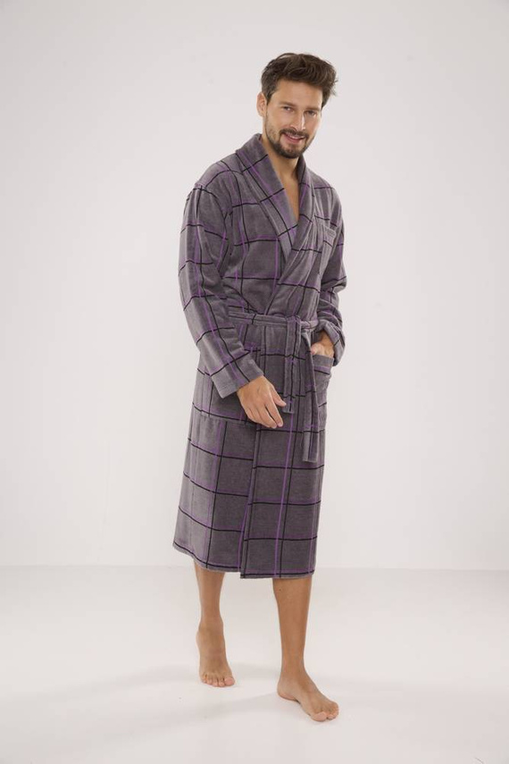 803 / 819 Vestaglia Twin Forex da uomo in spugna - grigio a quadri viola (grigio a quadri)