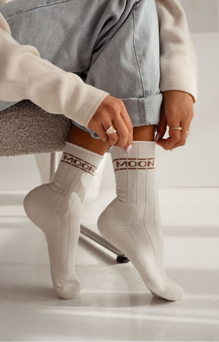 0071-009 Calze da donna Unique Milena ecrù - cotone, mezza spugna
